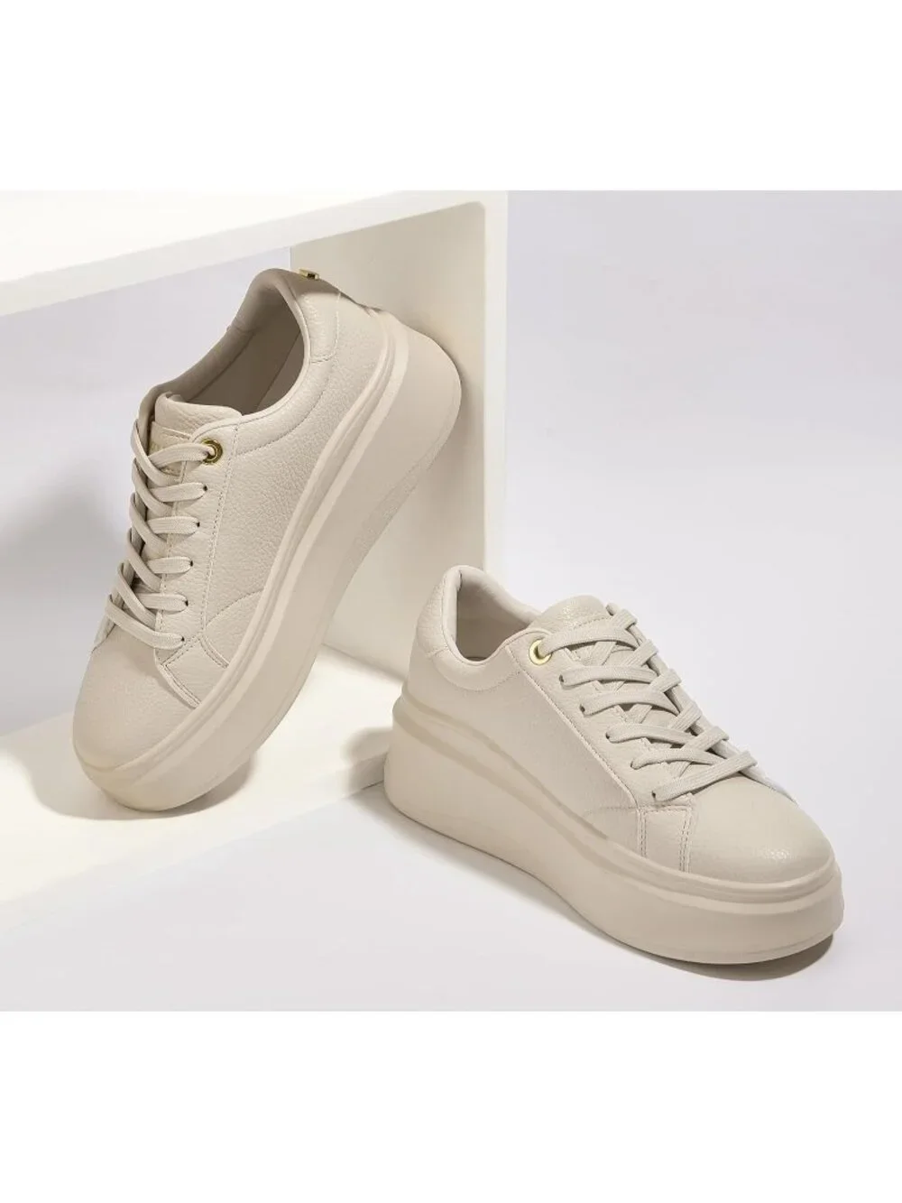 🆕Women's Beige Platform Fashion Sneakers Classic Low Top Thick Sole Casual